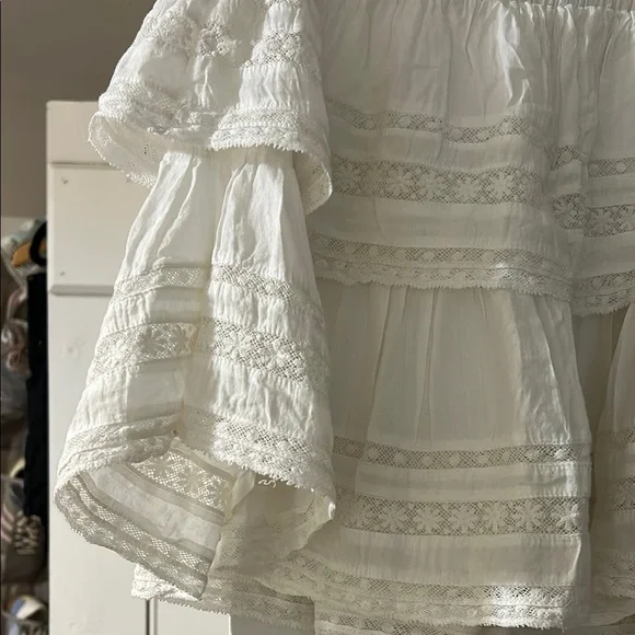 Loveshackfancy White Lace Tiered Mini Skirt M - Picture 2 of 4